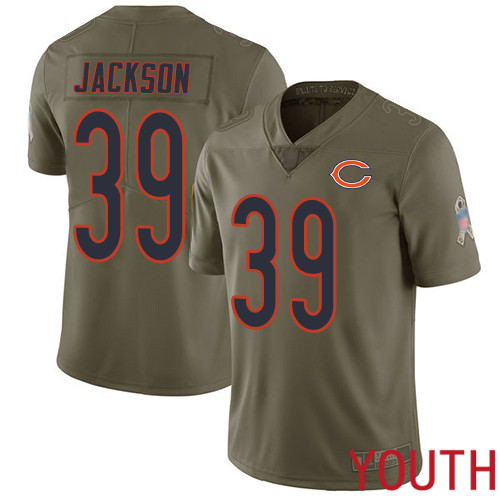 Chicago Bears Limited Olive Youth Eddie Jackson Jersey NFL Football #39 2017 Salute to Service->youth nfl jersey->Youth Jersey